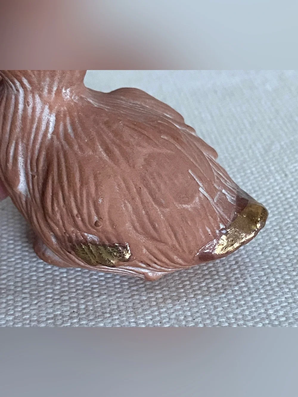 Vintage Terracotta Ceramic Duck Figurine Brown with Gold Trim